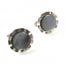 Vintage Silver Tone & Gray Round Cufflinks By SWANK 52016