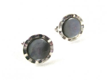 Vintage Silver Tone & Gray Round Cufflinks By SWANK 52016