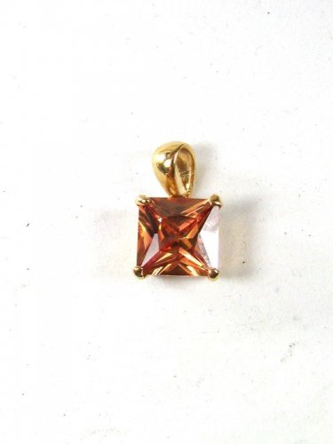 Small Gold Tone & Orange Colored Glass ?? Pendant 8416