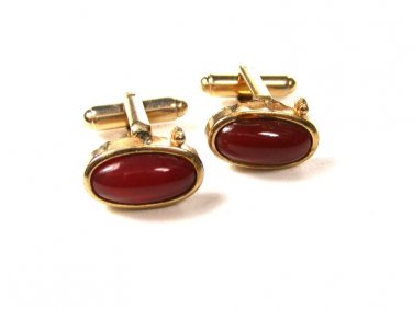 1960's Reddish Pink Goldtone Cufflinks Unbranded 102715