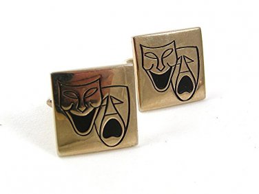 Vintage Goldtone Comedy Tragedy Theatre Cufflinks By SWANK 31717