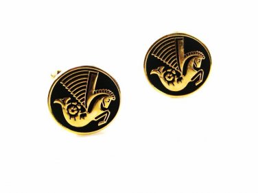 Goldtone & Black Sea Horse Cufflinks By HICKOK USA 42116