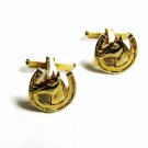 1950s Goldtone Horse Head Horse Shoe  Silvertone Black Cufflinks Unbranded
