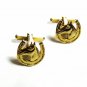1950s Goldtone Horse Head Horse Shoe  Silvertone Black Cufflinks Unbranded