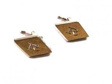 Gold Tone & Silver Tone Initial R Cufflinks by HICKOK U.S.A. 12515