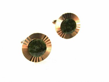 Goldtone & Green Jadite Cufflinks By LAMODE KARATCLAD 4716
