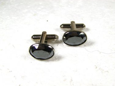 Vintage Dressy Hematite Silver Tone Cufflinks Unbranded 122315