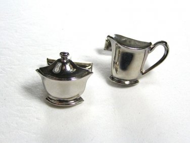 Silver Tone Creamer & Sugar Bowl Cufflinks Unbranded 102915