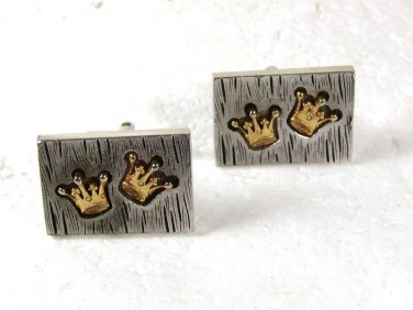 1970's Gold Tone Crowns Silver Tone Cufflinks Unbranded 11816