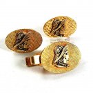 Mid Century Modern Goldtone Odd Unusual Cufflinks & Tie Clasp 41317