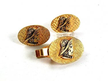 Mid Century Modern Goldtone Odd Unusual Cufflinks & Tie Clasp 41317