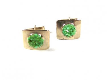 Vintage Silver Tone Blue Green Cufflinks Unbranded 53116