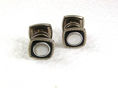 Art Deco Silvertone & Black Cufflinks By SNAP LINK KUM-A-PART 62217