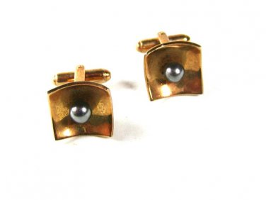 Vintage Gold Tone & Pearl Cufflinks By FLEX-LET QUALITY USA 52016
