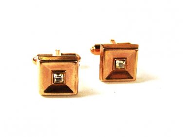Vintage Small Goldtone Sparkly Stone Cufflinks By HICKOK USA 42616