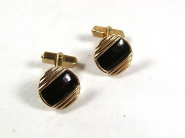 Vintage Gold Tone & Black Cufflinks By SWANK 52116
