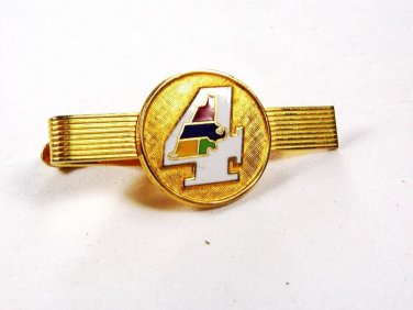 Vintage Gold Tone & Enameled Number 4 Tie Clasp Unbranded.111715