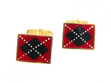 Vintage Goldtone Red Blue White Scotch Plaid Cufflinks By SWANK 71717