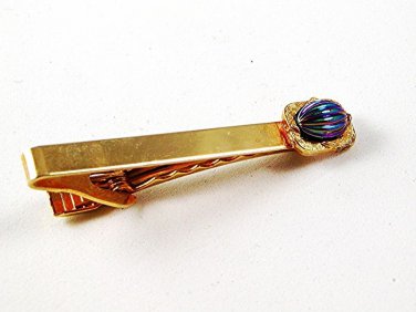 Vintage Gold Tone & Bluish Purplish Shiney Tie Clasp 102816