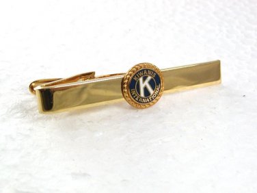 Vintage Goldtone Blue White Kiwanis International Tie Clasp 71717