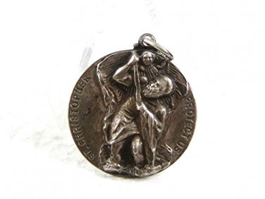 Vintage Sterling Silver St Christoher Protect Us Pendant By THEDA 72017