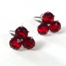 Vintage Silver Tone Red Rhinestone Clip On Earrings 62416