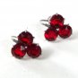 Vintage Silver Tone Red Rhinestone Clip On Earrings 62416