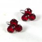 Vintage Silver Tone Red Rhinestone Clip On Earrings 62416