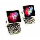 1970's Silvertone & Black & Red Rivoli Wrap Around Cufflinks 51517