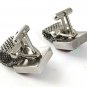 1970's Silvertone & Black & Red Rivoli Wrap Around Cufflinks 51517