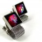 1970's Silvertone & Black & Red Rivoli Wrap Around Cufflinks 51517