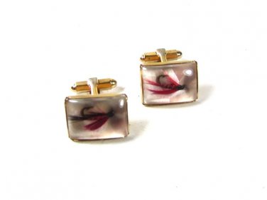 Vintage Gold Tone White Lucite Fishing Lure Cufflinks Unbranded 7116