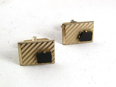 Vintage Goldtone & Black  Cufflinks By DANTE 81817
