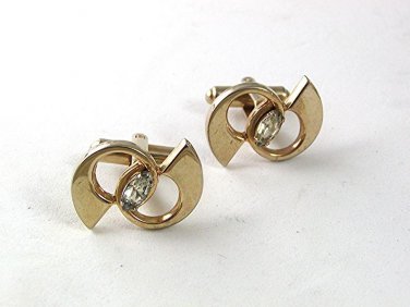 Vintage Goldtone & Rhinestone Cufflinks 61417