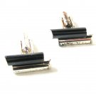 Vintage Silver Tone & Black Cufflinks By HICKOK USA 61716