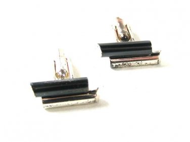 Vintage Silver Tone & Black Cufflinks By HICKOK USA 61716