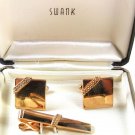 Vintage Goldtone Cufflinks & Tie Clasp By SWANK In Box 31816