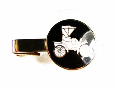 Silvertone Black Goldtone White Old Car Jalopy Tie Clasp Unbranded 32916