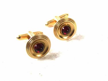 Vintage Goldtone Red Cufflinks By HICKOK U.S.A. 32616