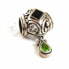 Vintage Sterling Silver Black Onyx & Dangley Green Pendant 72017