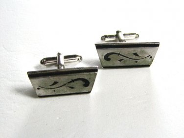 Silver Tone & Black Cufflinks by ANSON 102715