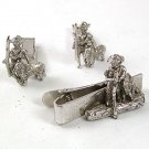 Vintage Silvertone Man Dog Cufflinks Tie Clasp By SARAH COVENTRY 53017