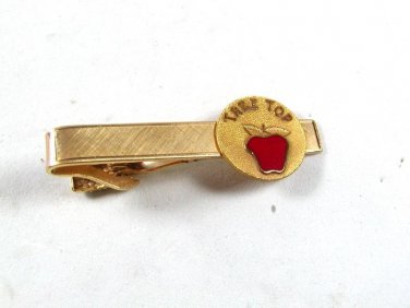 Vintage Gold Tone & Red TREE TOP Apple Tie Clasp By LEAVENS CO 53016