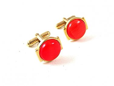 Gold Tone & Pink Orange Cufflinks 111716