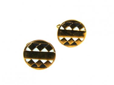 Vintage Gold Tone Black Blue Cufflinks Unbranded 122315