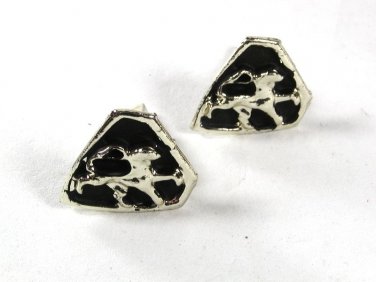 1970's Silver Tone & Black Lion or Panther Cufflinks Unbranded 51616