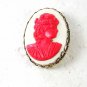 Vintage Silvertone Pink White Plastic Cameo Brooch Unbranded 32616