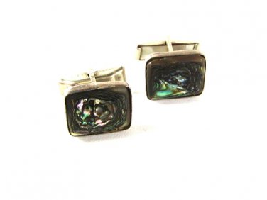 Vintage Mexican Sterling Silver & Abalone Cufflinks By M,A. 41416a