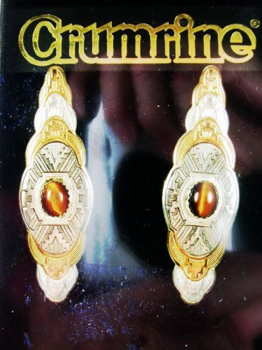 Western Rodeo Silvertone Goldtone Tiger Eye Pierced Earrings by CRUMRINE 22816