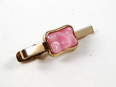 Vintage Gold Tone & Pink Tie Clasp 102816